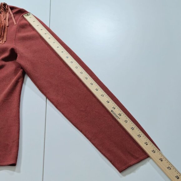 Cable & Gauge Knit Top Women XL Burnt Orange LS Suede Fringe V Neck Western Boho - Picture 5 of 14